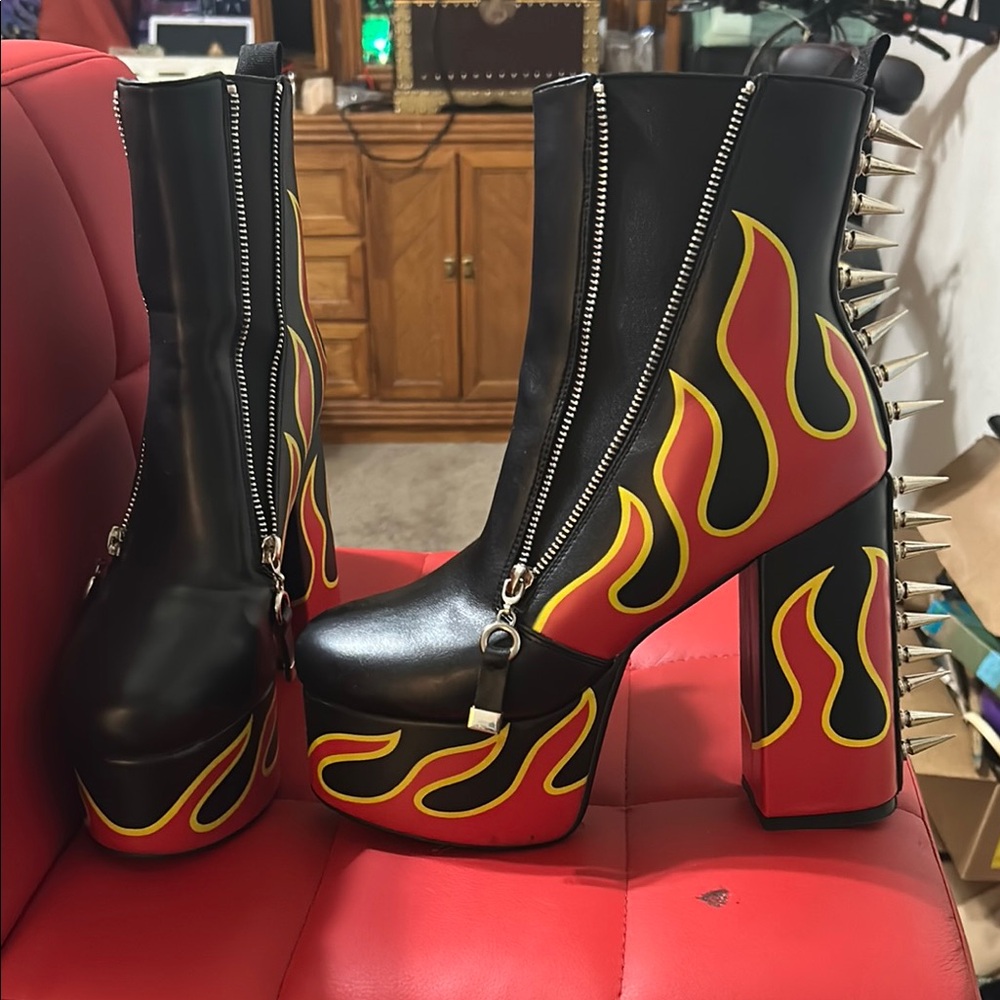 Black and Red Flame Platform Shoes